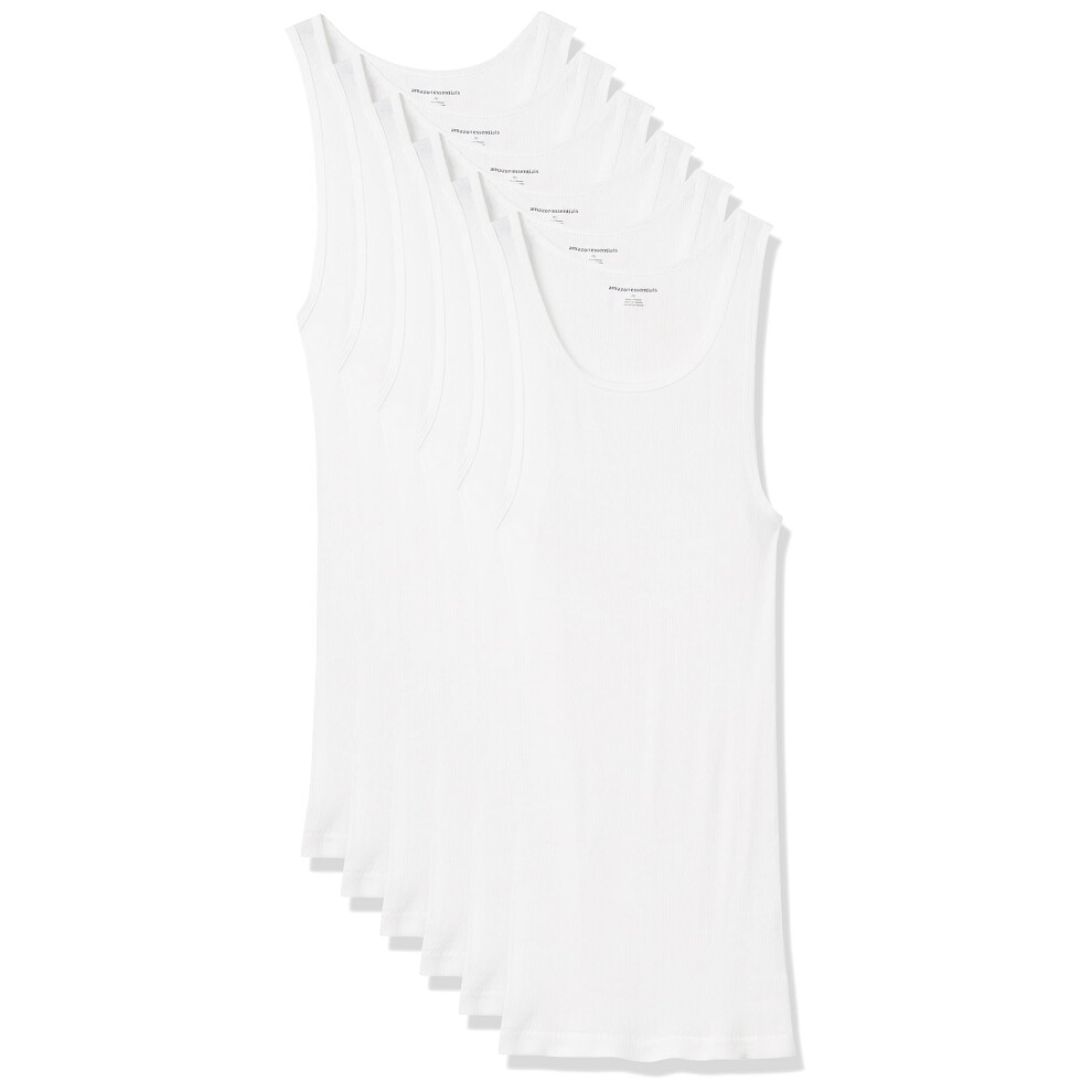 Amazon Essentials Mens Tank Undershirts  Pack of 6  White  Large