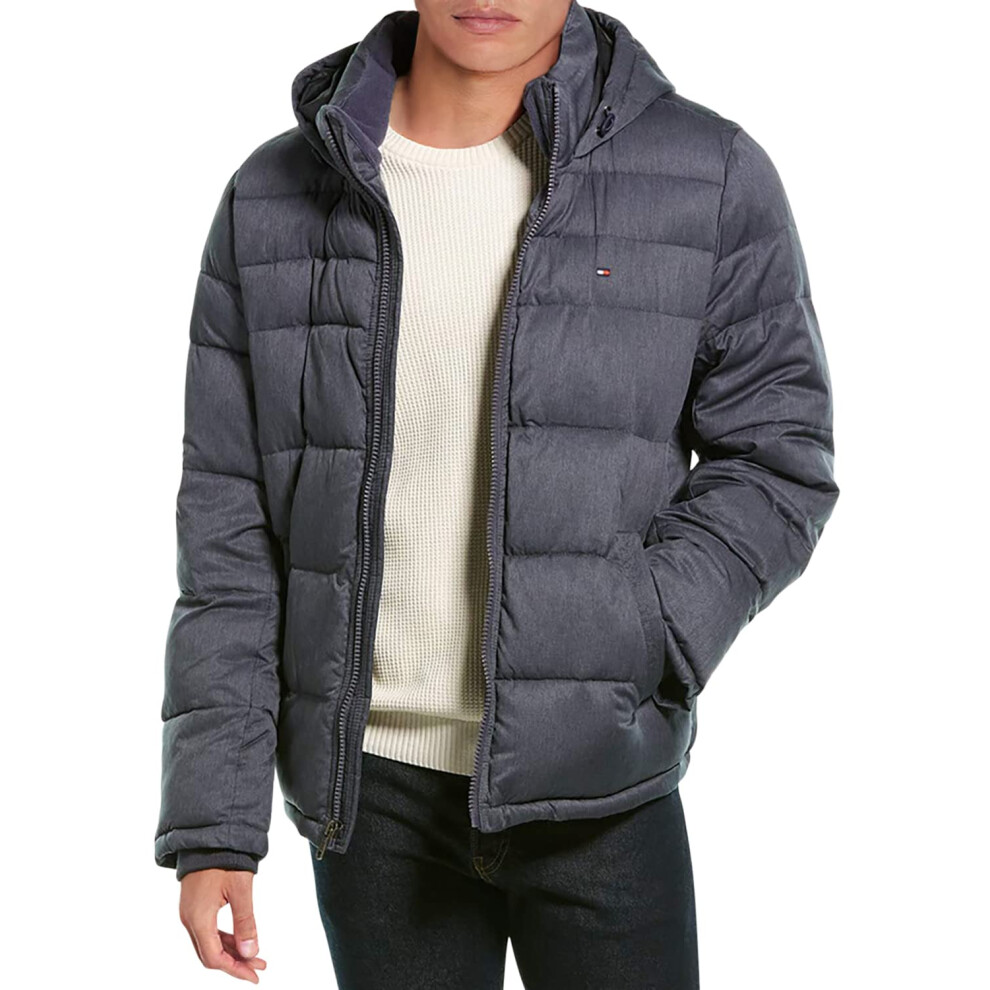 Tommy Hilfiger Mens Hooded Puffer Jacket  Heather Navy  XX-Large