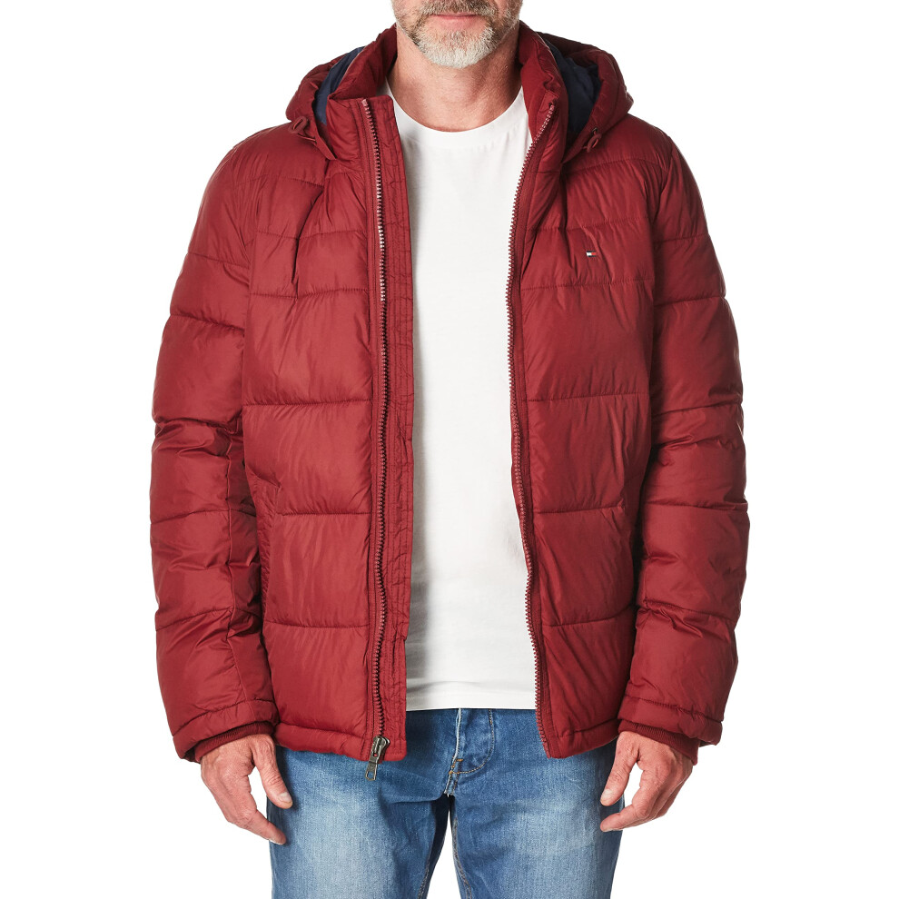 Tommy Hilfiger Mens Hooded Puffer Jacket  Pearlized Red  X-Large