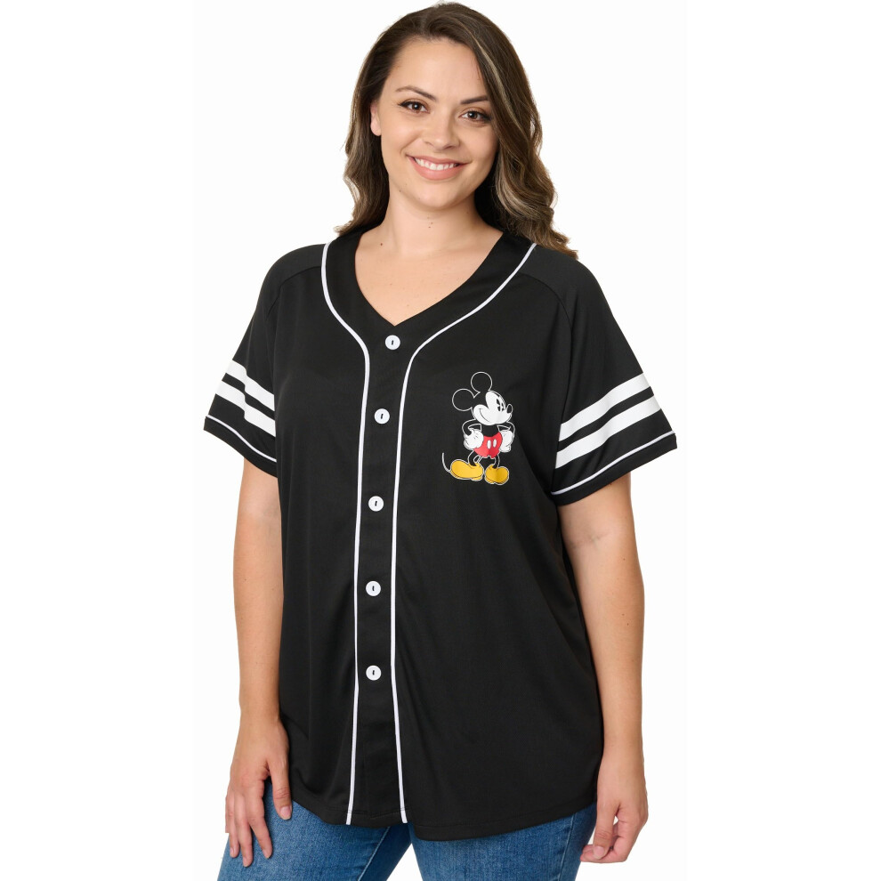 Disney Mickey Mouse 28 Womans Jersey Shirt Button (Black  Small)