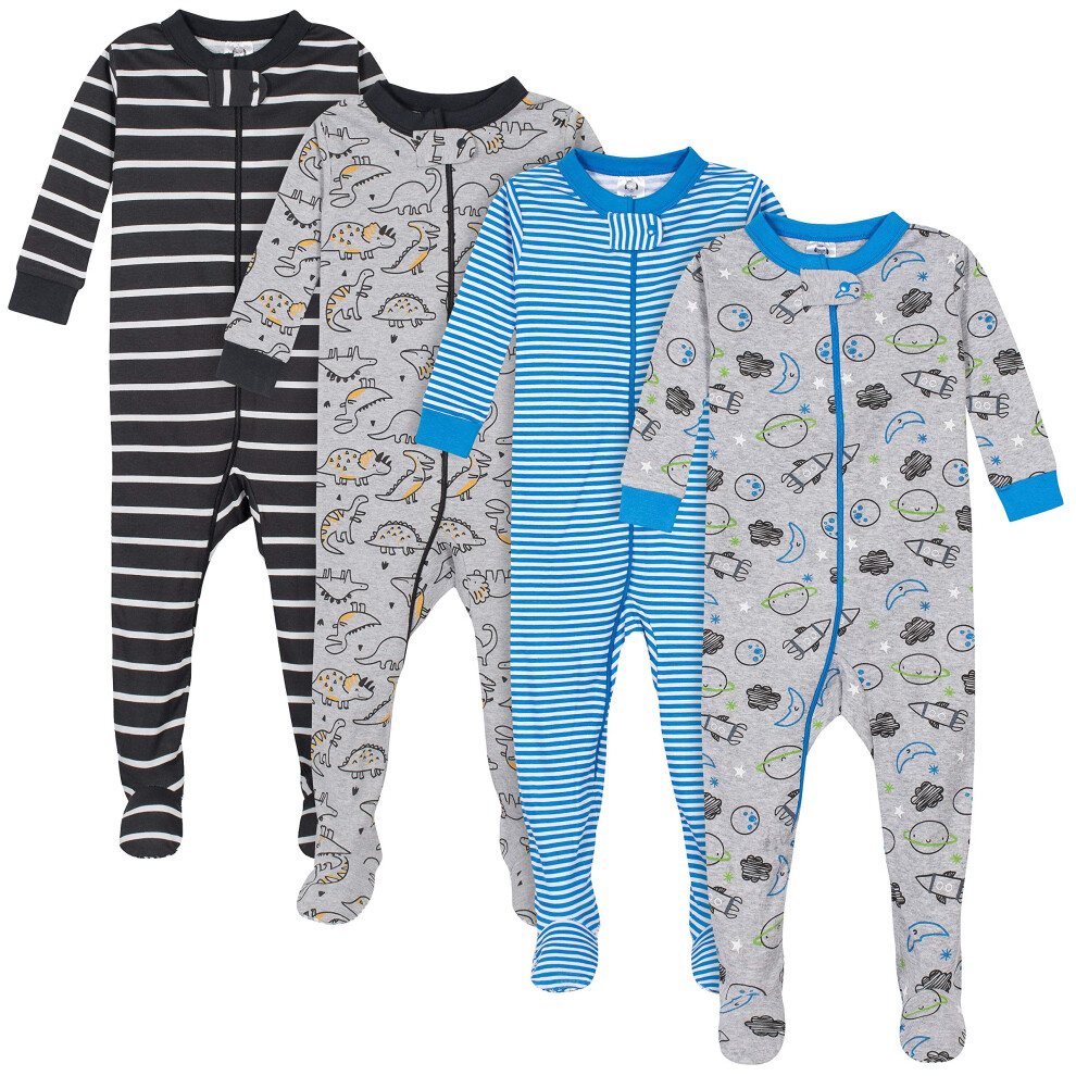 gerber Baby Boys 4-Pack Footed Pajamas  Dinosaurs Space grey  4T