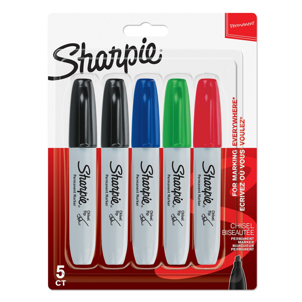 Sharpie Permanent Markers  Chisel Tip  Assorted Colours  5 Count