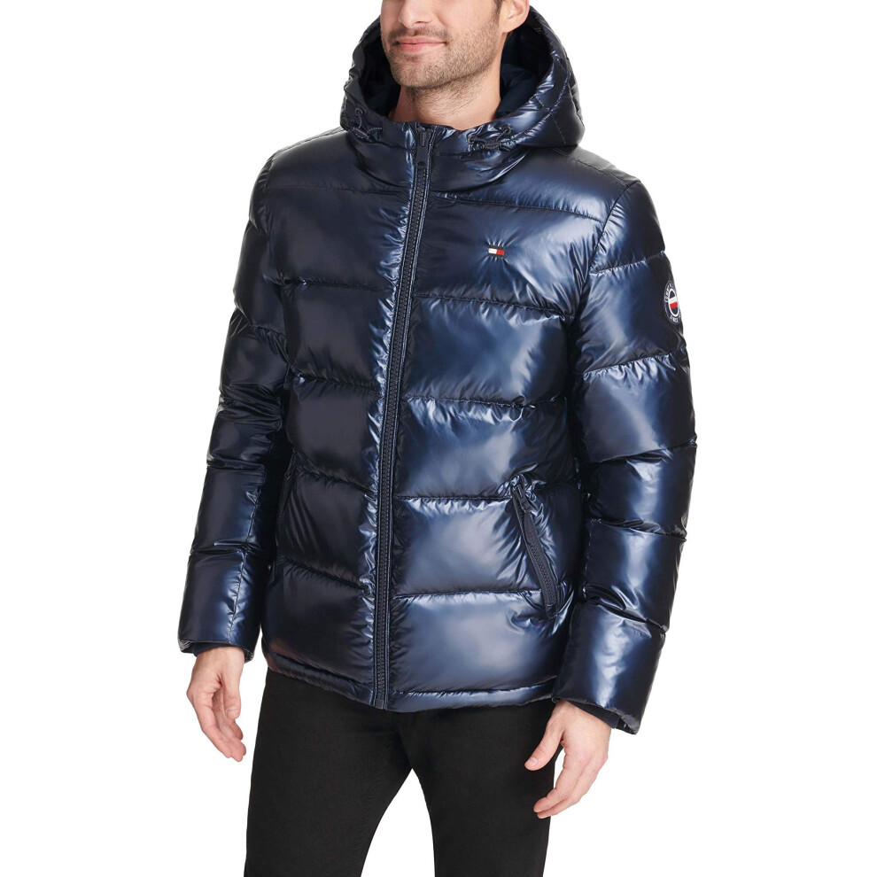 Tommy Hilfiger Mens Hooded Puffer Jacket  Pearlized Navy  X-Large