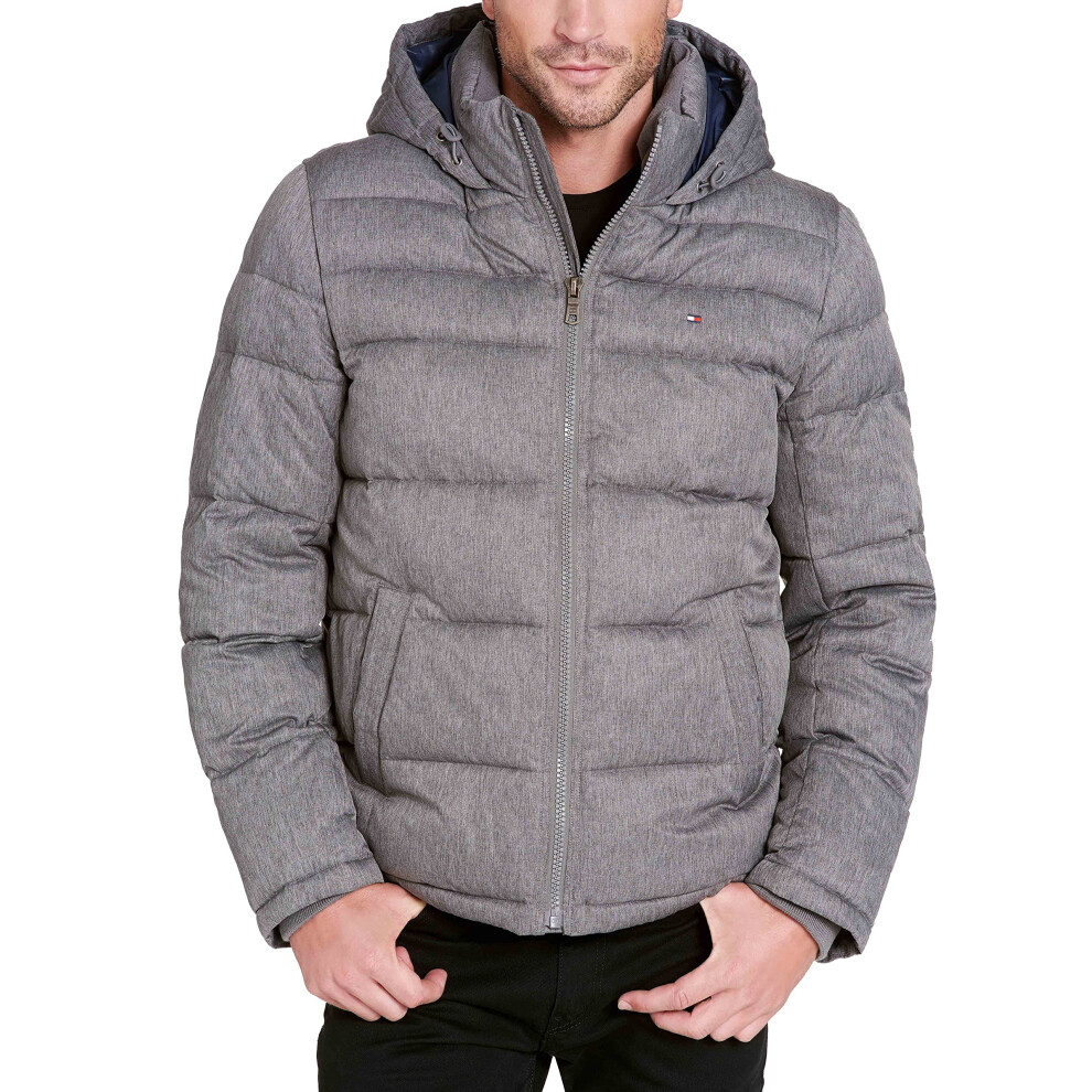 Tommy Hilfiger Men's Hooded Puffer Jacket  Heather Grey  XX-Large