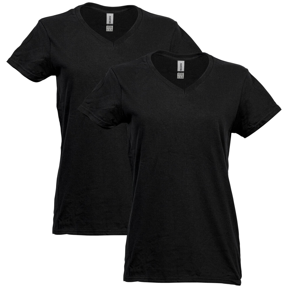 Gildan Women's Heavy Cotton V-Neck T-Shirt  2-Pack  Black  Medium