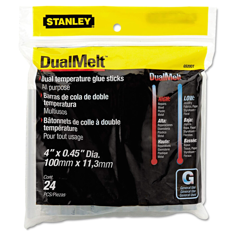 Stanley Dual Temperature Glue Sticks  4 inch Long  Clear  24/Pack