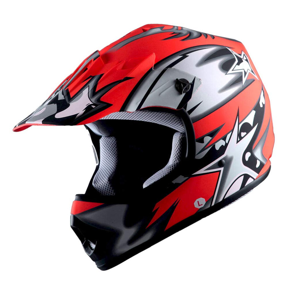 WOW Youth Kids Motocross BMX MX ATV Dirt Bike Helmet Star Matt Red