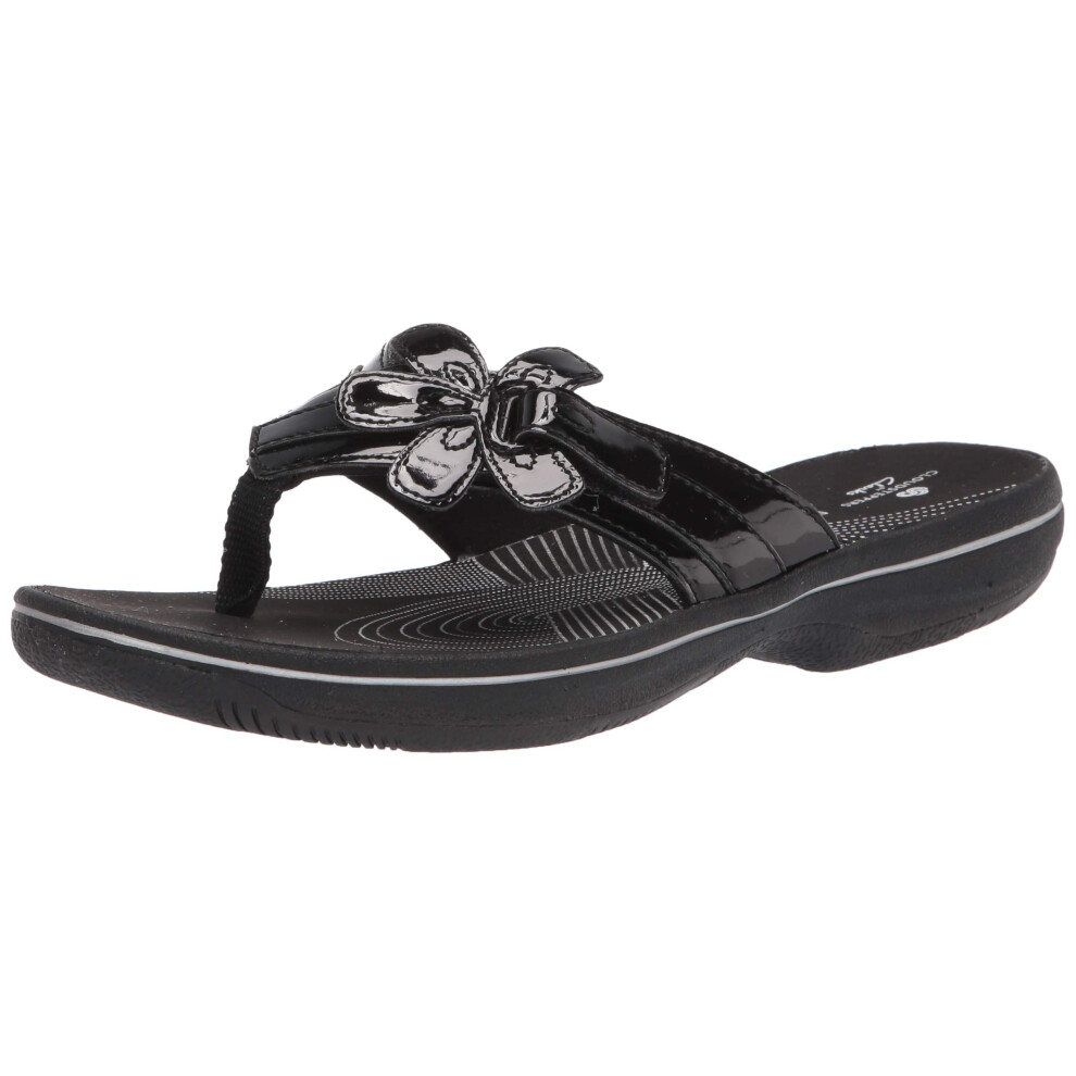 Clarks Women's Brinkley Flora Flip-Flop  Black Patent Synthetic  7