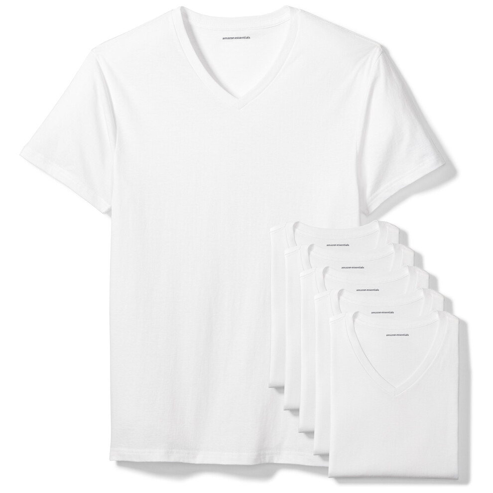 Amazon Essentials Men's V-Neck Undershirt  Pack of 6  White  Large