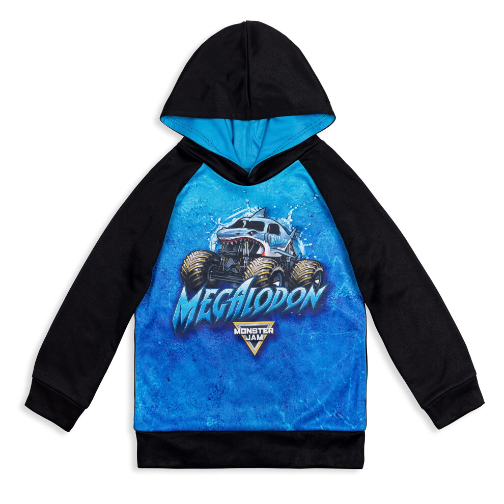 Monster Jam Trucks Little Boys Fleece Raglan Hoodie Black/Blue 7-8