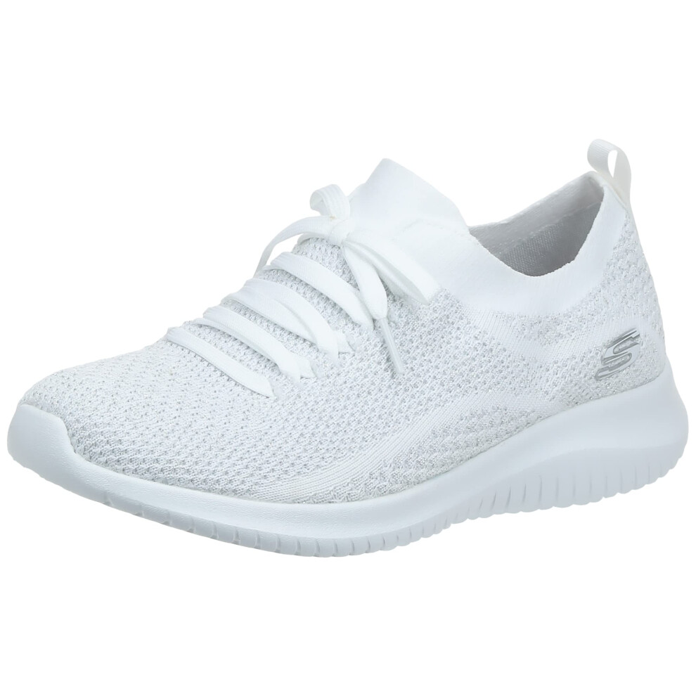 Skechers Womens Ultra Flex Salutations White/Silver Sneaker 9 W US