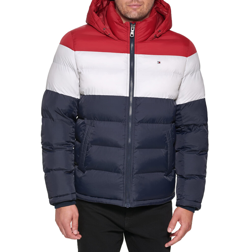 Tommy Hilfiger Mens Hooded Puffer Jacket  RedWhiteMidnight  Medium