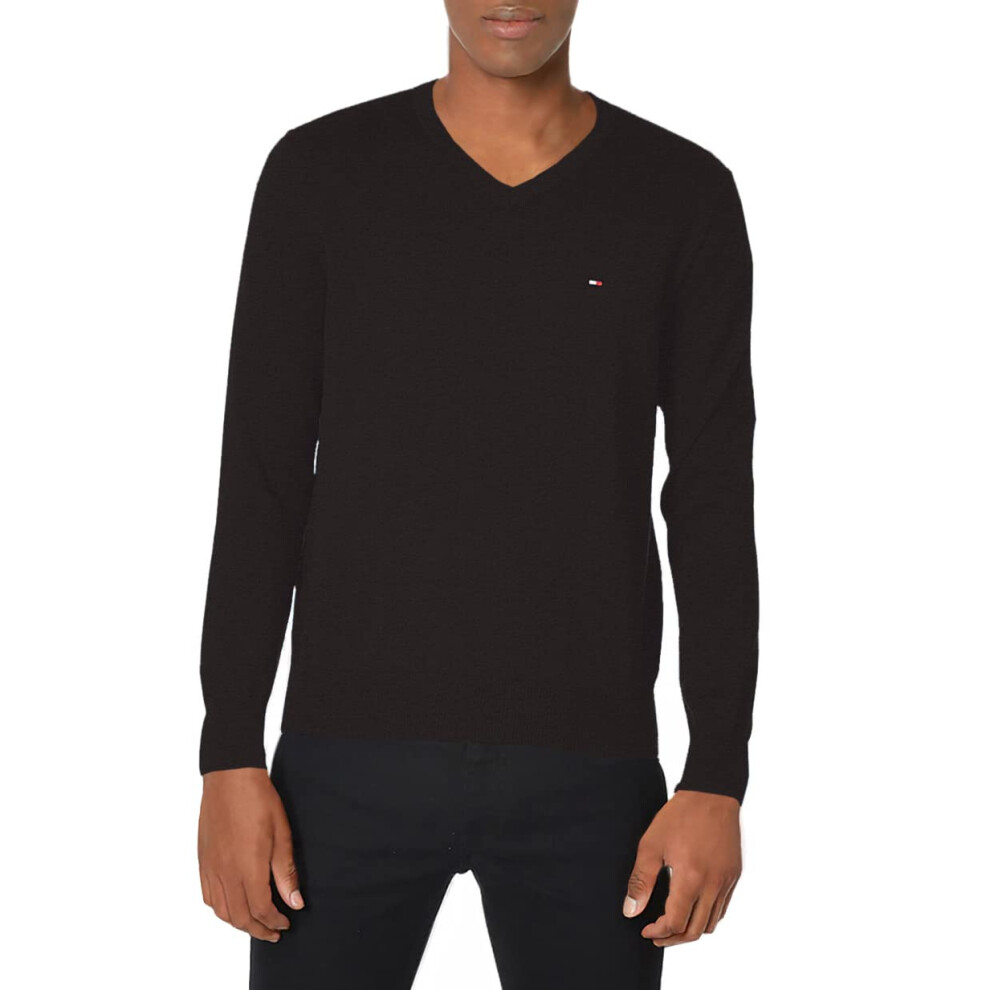 Tommy Hilfiger Men's Cotton V Neck Sweater  Deep Knit Black  Small