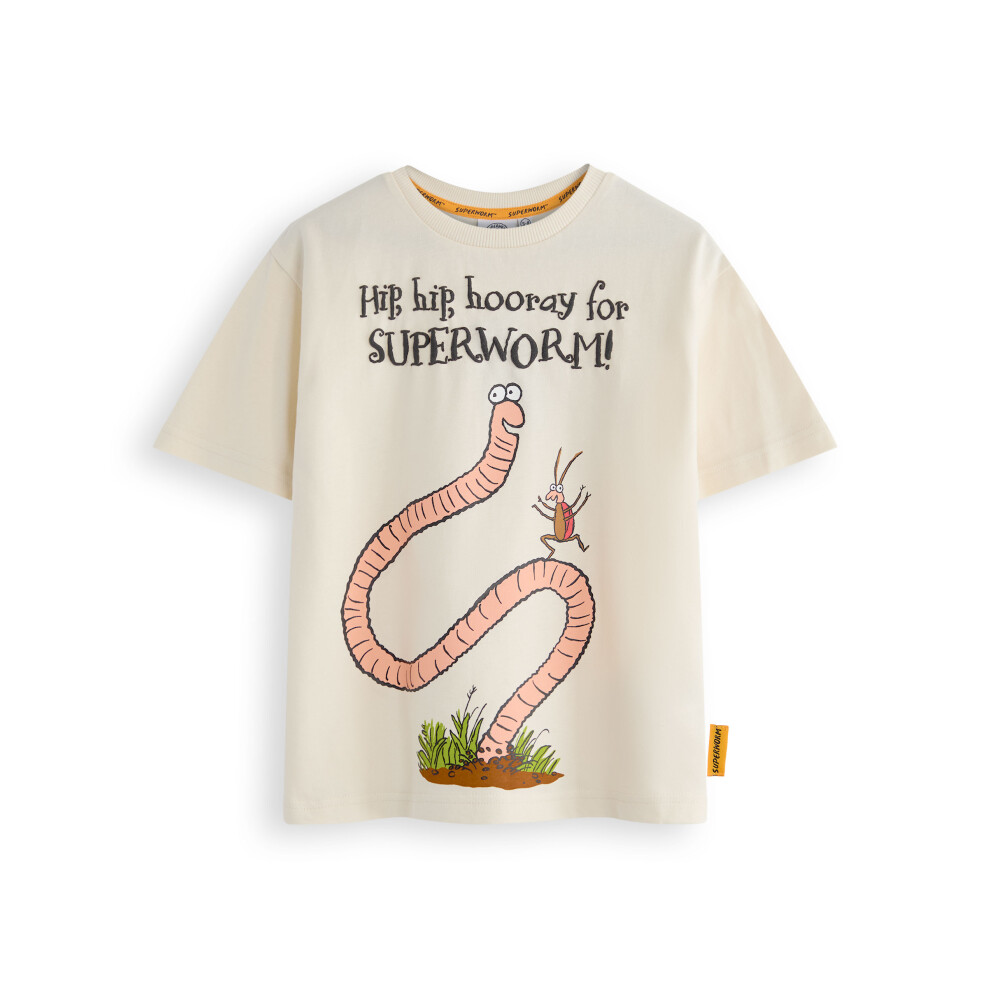 (2-3 Years) Superworm Short Sleeved T-Shirt (Unisex Kids Beige)