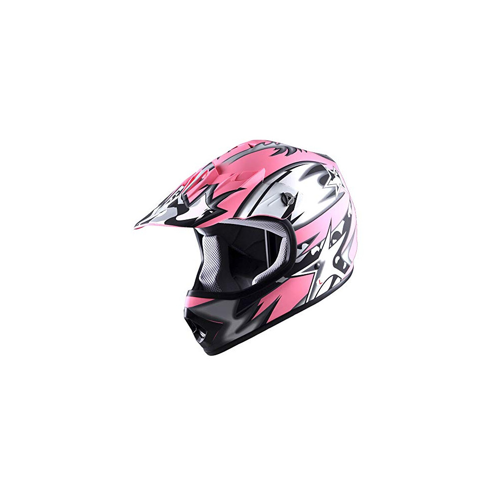 WOW Youth Kids Motocross BMX MX ATV Dirt Bike Helmet Star Matt Pink