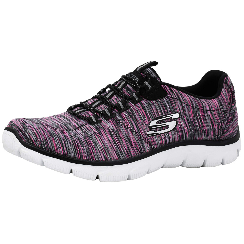 Skechers Womens Empire game On Fashion Sneaker BlackHot Pink 7 Wide