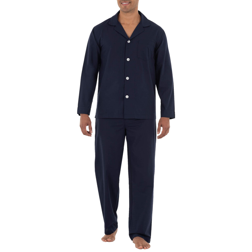 Fruit of the Loom Men's Long Sleeve Broadcloth Pajama Set  Navy  3X