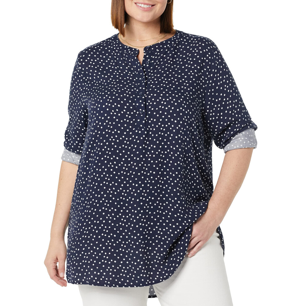 Amazon Essentials Womens Long-Sleeve Woven Blouse  Navy Dots  Large