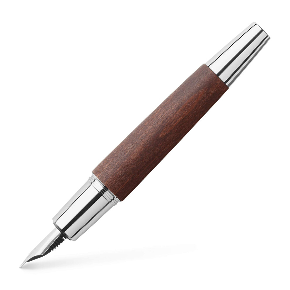 Faber-Castell E-Motion Chrome Wood Fountain Pen - Dark Brown Medium