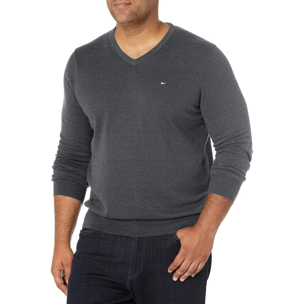 Tommy Hilfiger Men's Cotton V Neck Sweater  Asphalt Heather  Medium