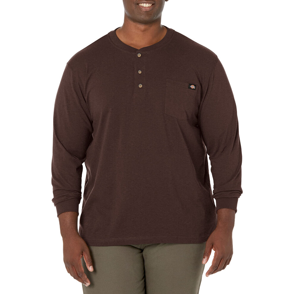 Dickies Mens Long Sleeve Heavyweight Henley  chocolate Brown  Large