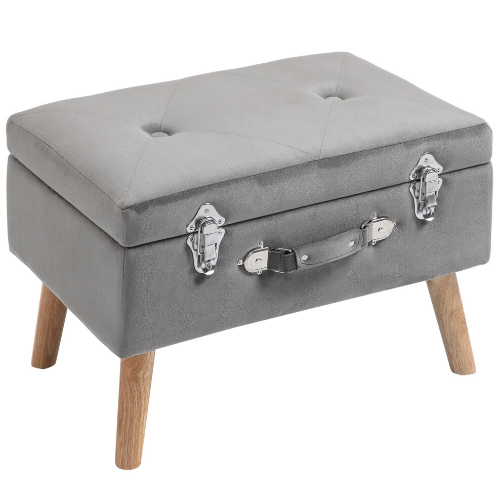 Velvet Storage Stool Ottoman Suitcase Design With 2 Latches Wood Legs