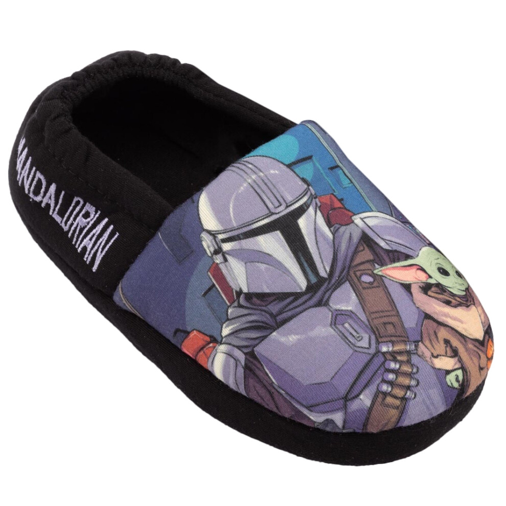 (12 UK Child, Black/Blue) Star Wars: The Mandalorian Boys Slippers