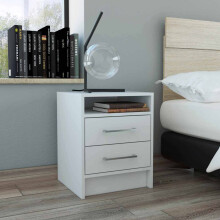 Mesa de Cabeceira TUHOME Eter, 2 Gavetas, Branca, Para Quarto