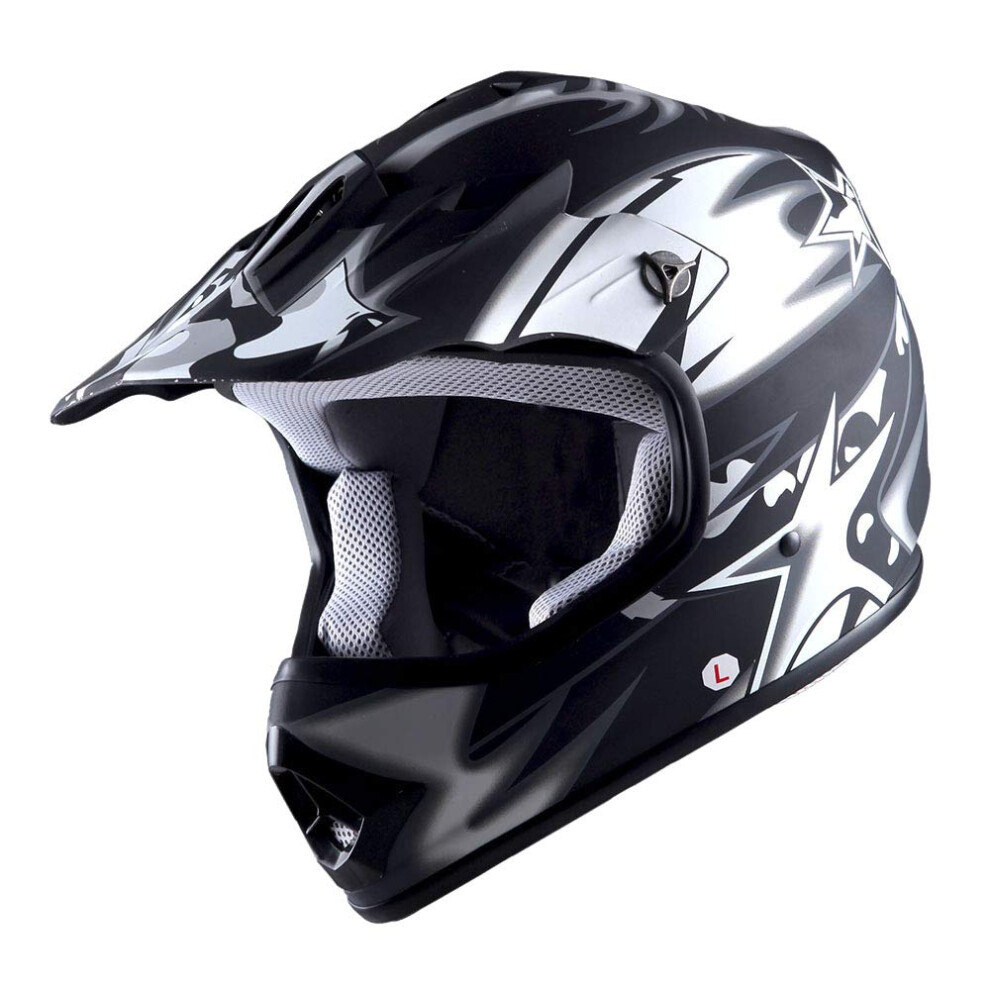 WOW Youth Kids Motocross BMX MX ATV Dirt Bike Helmet Star Matt Black