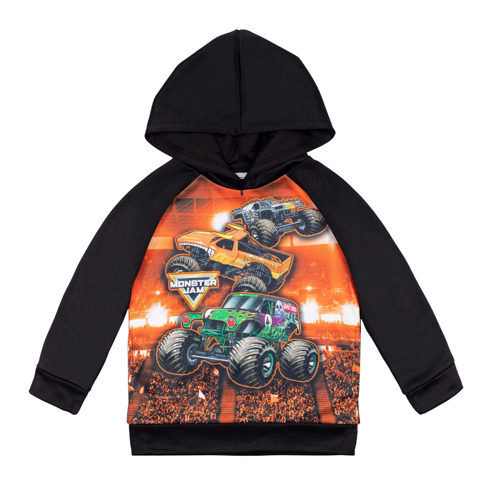 Monster Jam Trucks Toddler Boys Fleece Raglan Hoodie Black/Orange 2T