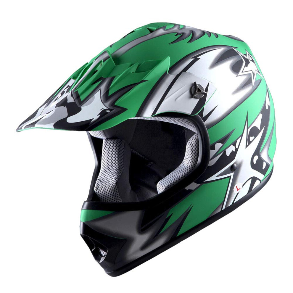 WOW Youth Kids Motocross BMX MX ATV Dirt Bike Helmet Star Matt Green