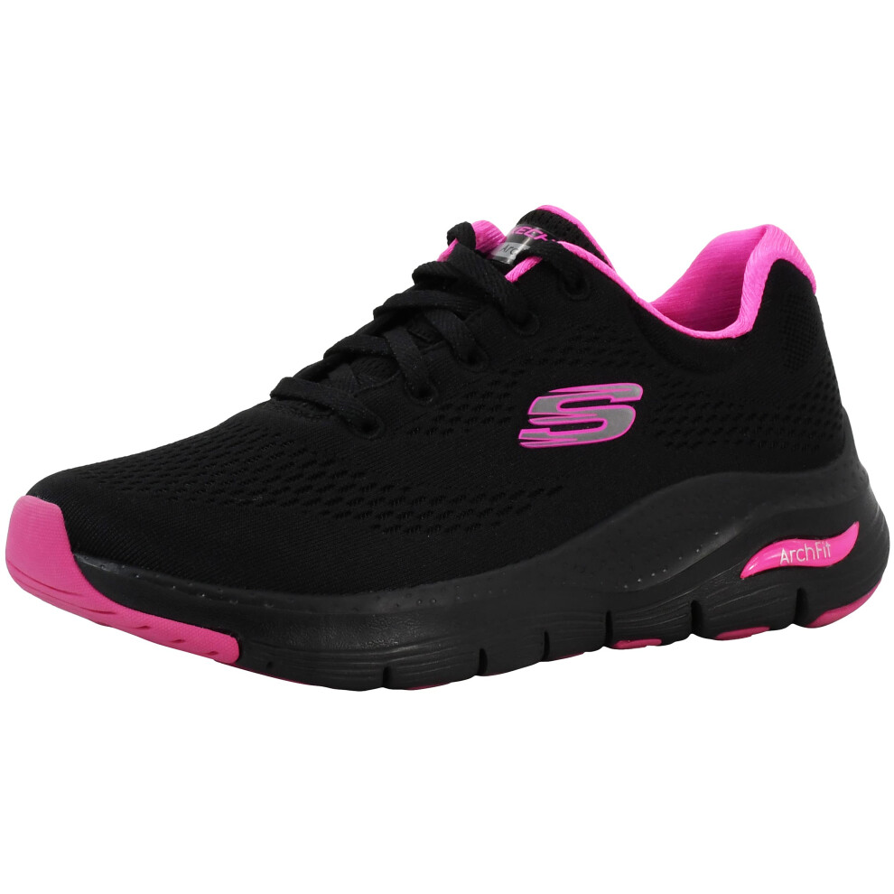 Skechers Women's Arch Fit-Sunny Outlook Sneaker  Black/Hot Pink  7.5