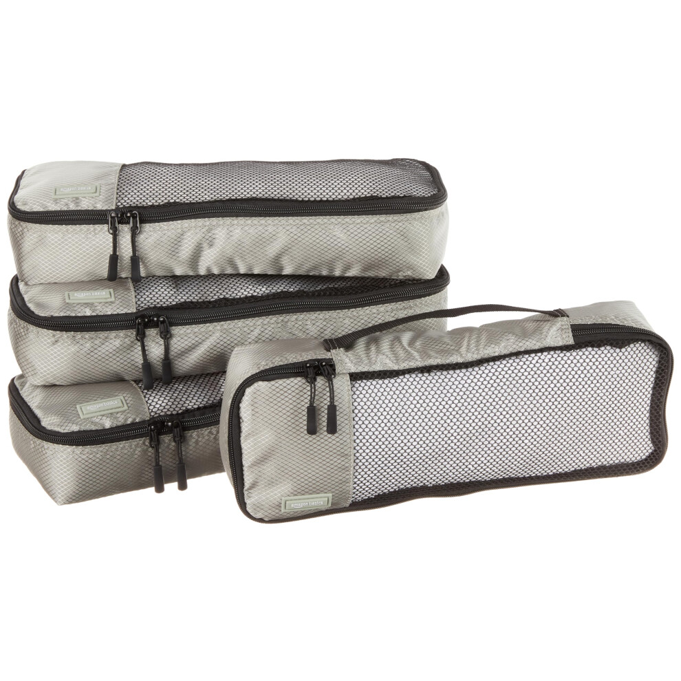 Amazon Basics 4 Piece Packing Travel Organizer cubes Set  Slim  gray