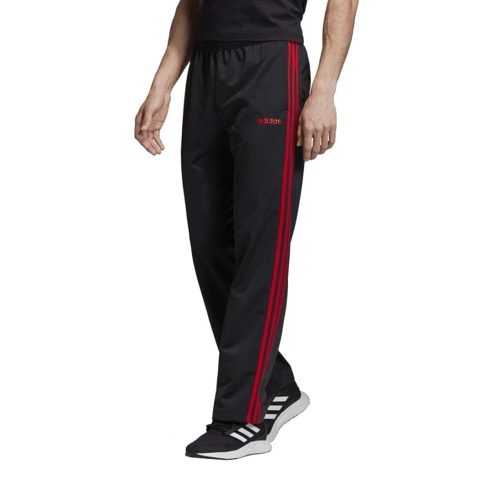 adidas Men's Essentials 3-Stripes Tricot Pants  Black/Scarlet  Large