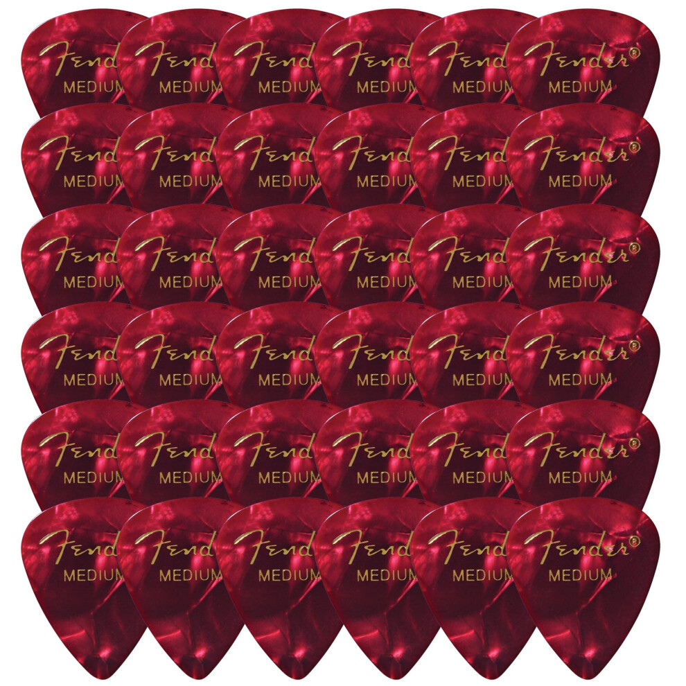 Fender Premium Celluloid 351 Shape Picks  Medium  Red Moto - 36 Pack