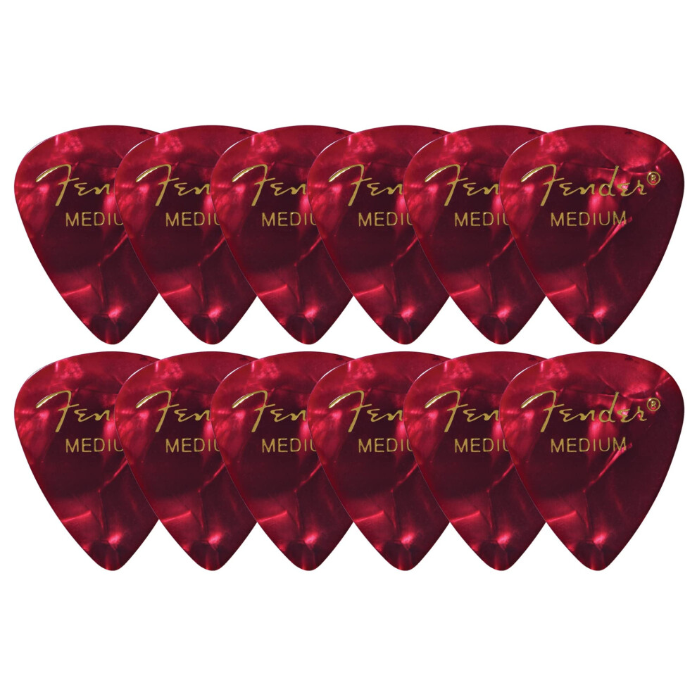 Fender Premium Celluloid 351 Shape Picks  Medium  Red Moto - 12 Pack