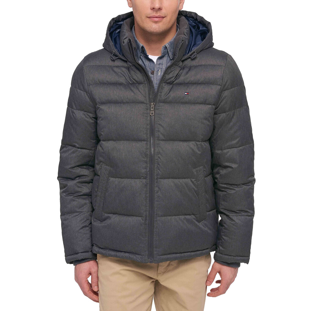 Tommy Hilfiger Mens Hooded Puffer Jacket  Heather charcoal  XX-Large