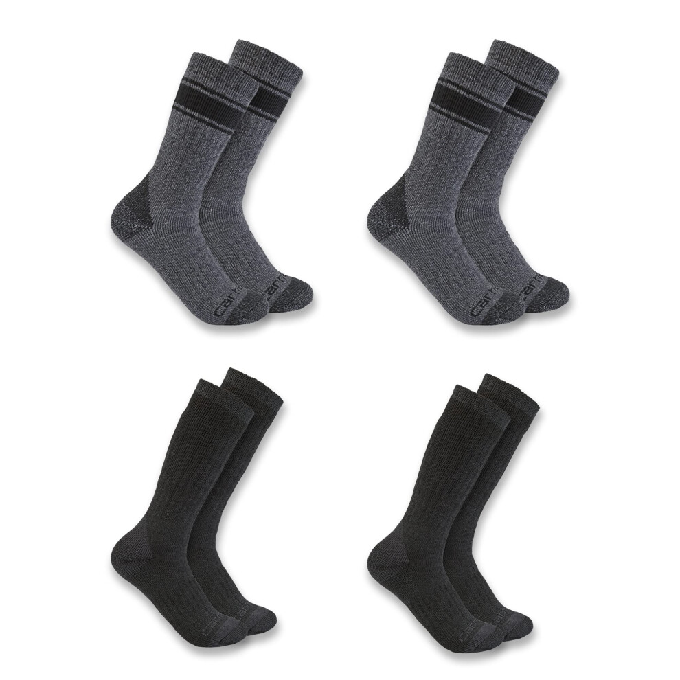 Carhartt Men's Heavyweight Crew Sock 4 Pack  Assorted 1 Black  Large