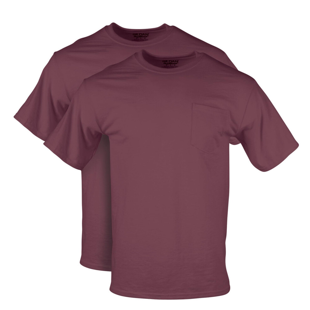 Gildan DryBlend Workwear T-Shirts with Pocket  2-Pack  Maroon  Large