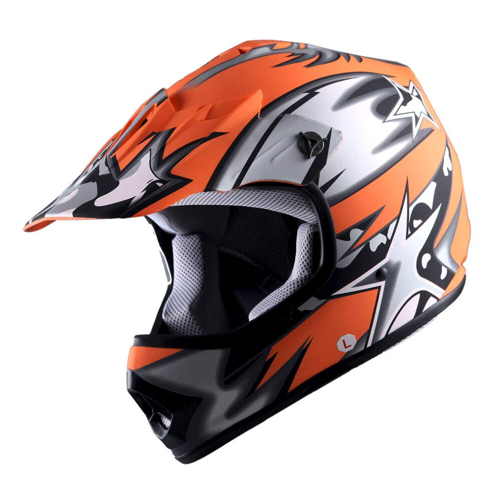 WOW Youth Kids Motocross BMX MX ATV Dirt Bike Helmet Star Matt Orange