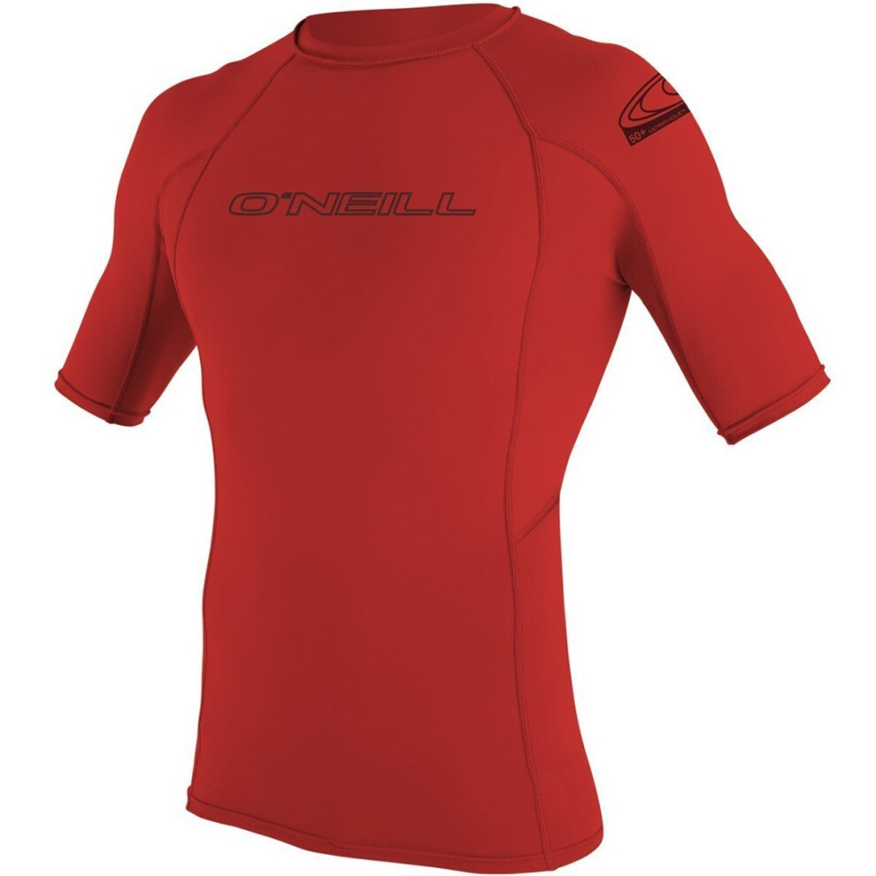 O'Neill Men's Basic Skins UPF 50+ Short Sleeve Rash Guard  Red  Small