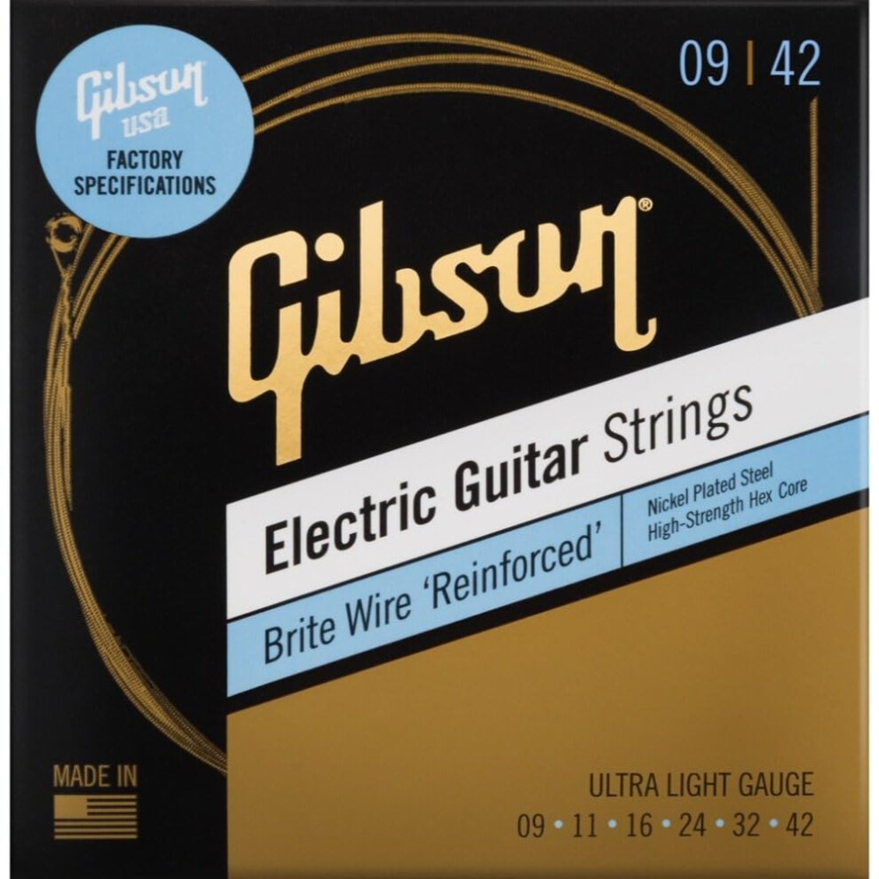 Gibson Brite Wire Reinforced Electric Guitar Strings  Ultra Light 009