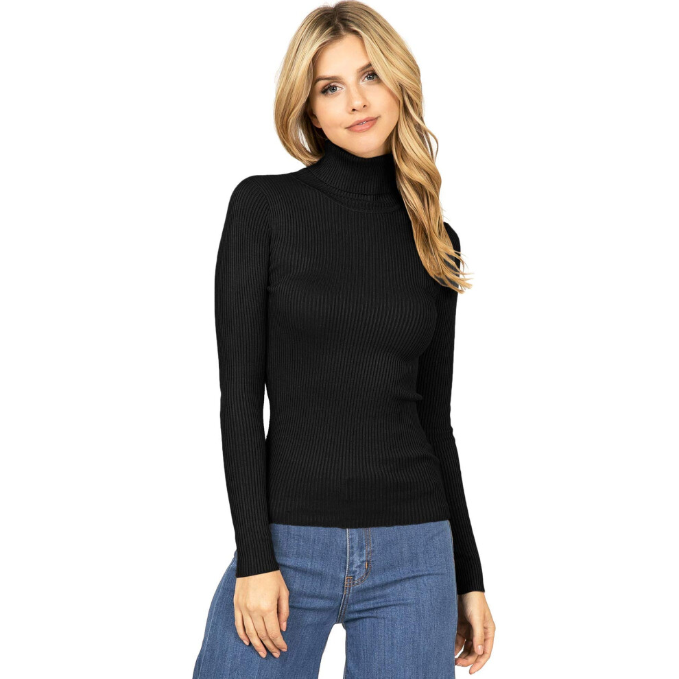 Ambiance Apparel Women's Ribbed Long Sleeve Turtleneck Top (L  Black)