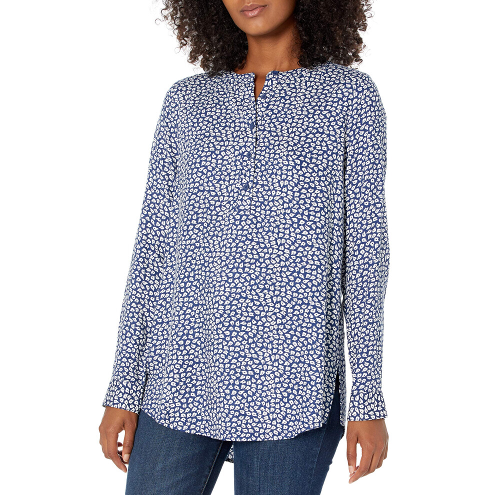 Amazon Essentials Womens Long-Sleeve Woven Blouse  NavyWhite  X-Small