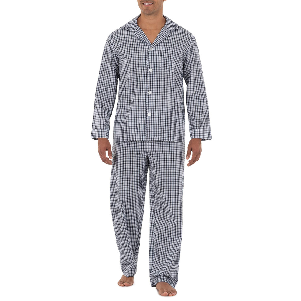 Fruit of the Loom mens Long Sleeve Broadcloth Pajama Set  Navy  2X US