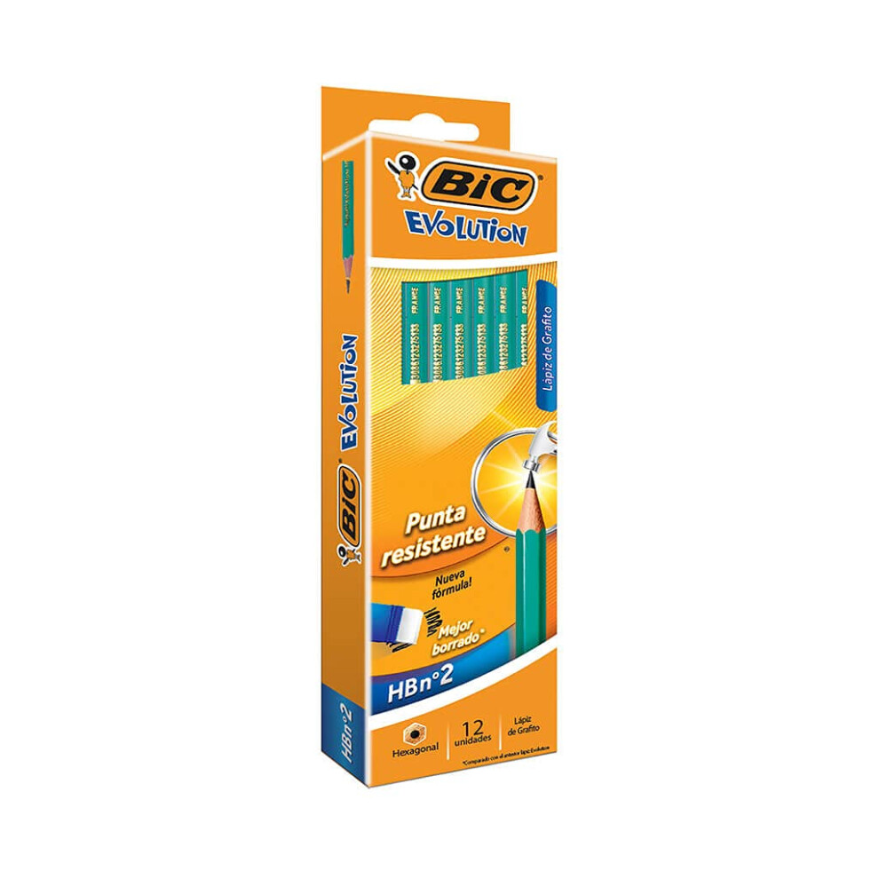 BIC Ecolutions Evolution 655HB Pencil with Eraser (Pack of 12)  Green