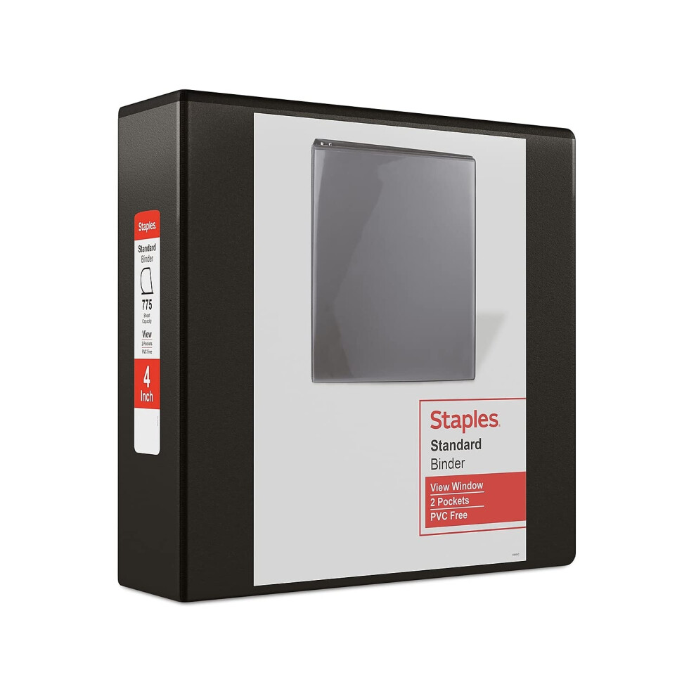 Staples 976181 4-Inch Staples Standard View Binder with D-Rings Black