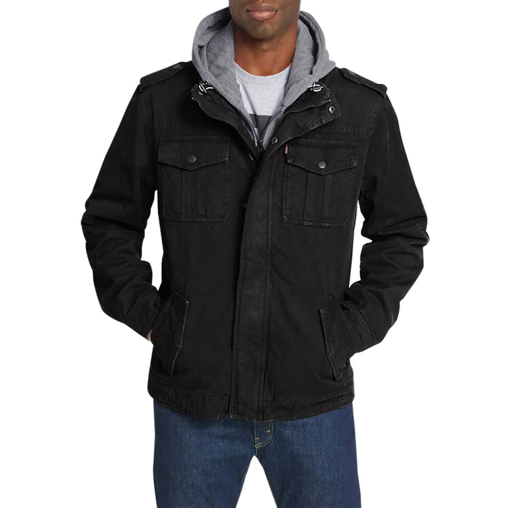 Levis mens Four-pocket Hooded Jacket  BlackPolytwill Lined  Medium US