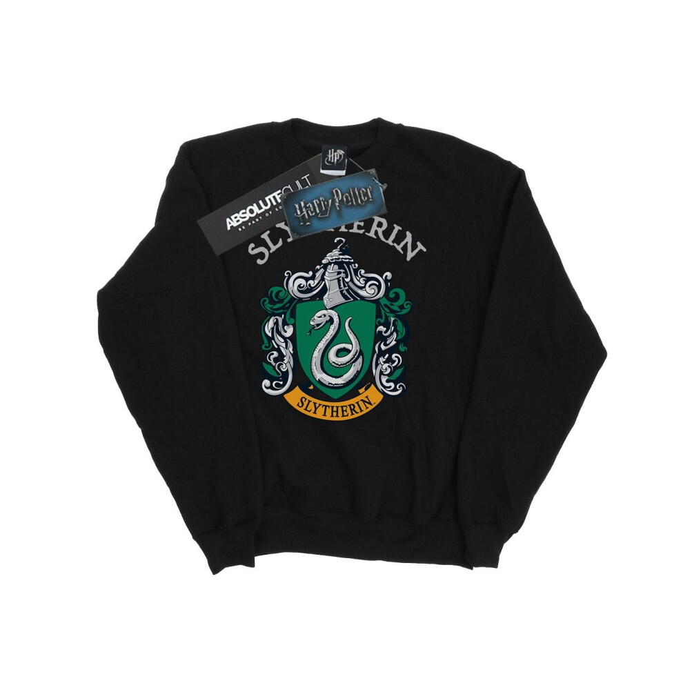 (12-13 Years, Black) Harry Potter Girls Slytherin Crest Sweatshirt