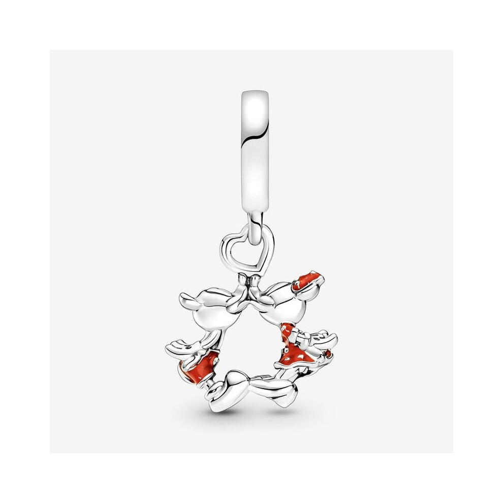 (Mickey Minnie kissing dangle charm  sterling silver fits in pandora bracelet ) DISNEY sterling silver charm fits pandora bracelet